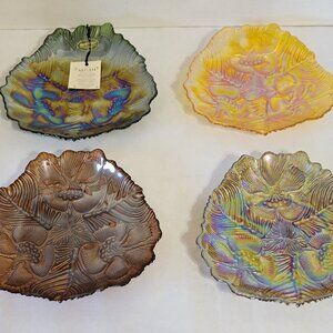Akcam Turkish Glass Irredescent Floral Plates - Set of 4 NWT